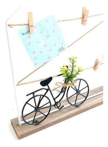 Kit com 2 Porta Retrato / Recado Estilo Varal Casa Fotos com Bike Decorativa - Preto e Branco - 4