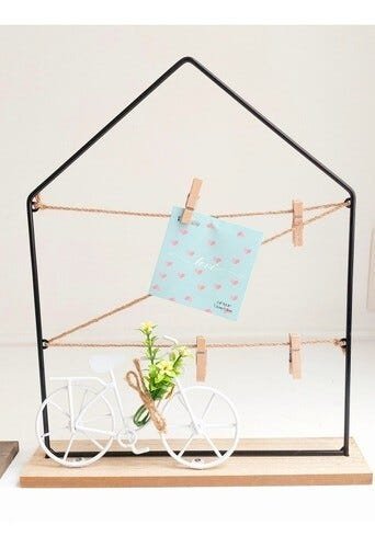 Kit com 2 Porta Retrato / Recado Estilo Varal Casa Fotos com Bike Decorativa - Preto e Branco - 6
