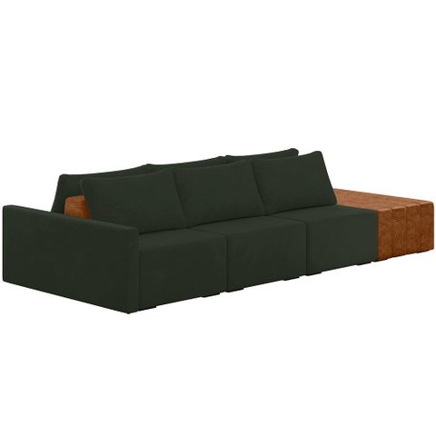 Sofá Ilha Modular para Sala 312cm com Puff Dublin K01 Veludo Verde Sintético Caramelo - Lyam Decor