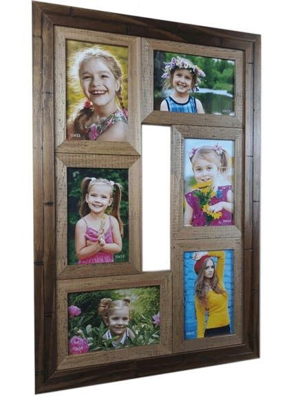 Painel 6 Fotos 10x15 Porta Retrato Quadro Madeira Rústica - 1