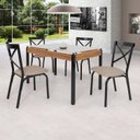Ver imagem 1 de Conjunto Sala de Jantar Mesa 120cm x 77cm Tampo Vidro com 4 Cadeiras Karina Preto/Fosco/Bege