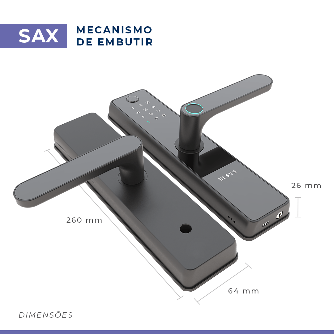 Fechadura Digital de Embutir Esf-de51001 Sax Preta Elsys - 9