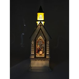 Enfeite Natal Catedral Iluminada com Sagrada Família Branca com Som - 4