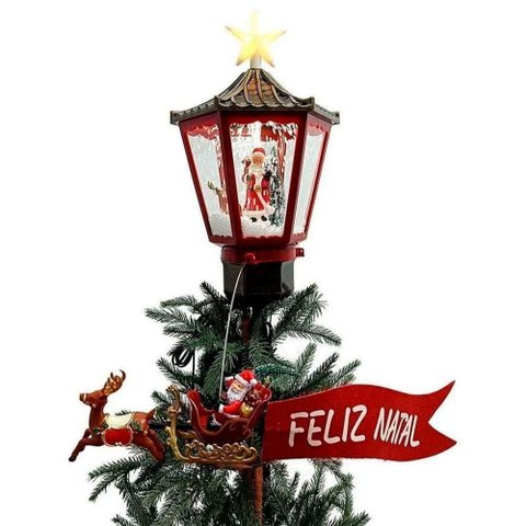 Ponteira com Movimentos para Árvore Natal Noel Trenó Som Luz