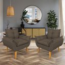 Ver imagem 1 de Kit 2 Poltronas Opala Decorativa Luxo Linho Marrom Sky Mobile
