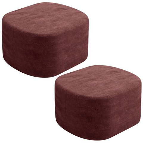 Kit 02 Puffs Decorativo Orgânico para Living Quarto 70cm Doha W01 Linho Bordô - Lyam Decor