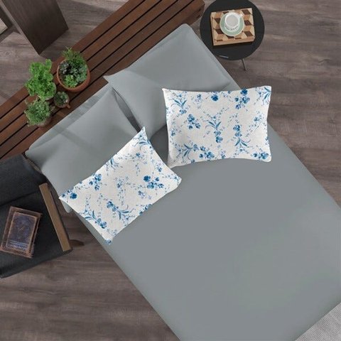 Jogo de Cama Doce Vida Misto 70% Algodão 30% Poliester Lisboa 3 Peças Cinza
