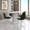 Ver imagem 1 de Mesa Jantar Londres Tampo Branco 120cm 4 Cadeiras Ferro Branco Estofado Verde