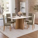 Ver imagem 1 de Sala de Jantar Mesa Isa 160cm Vidro 6 Cadeiras Laura Cinza/Mel/Caramelo/Off White