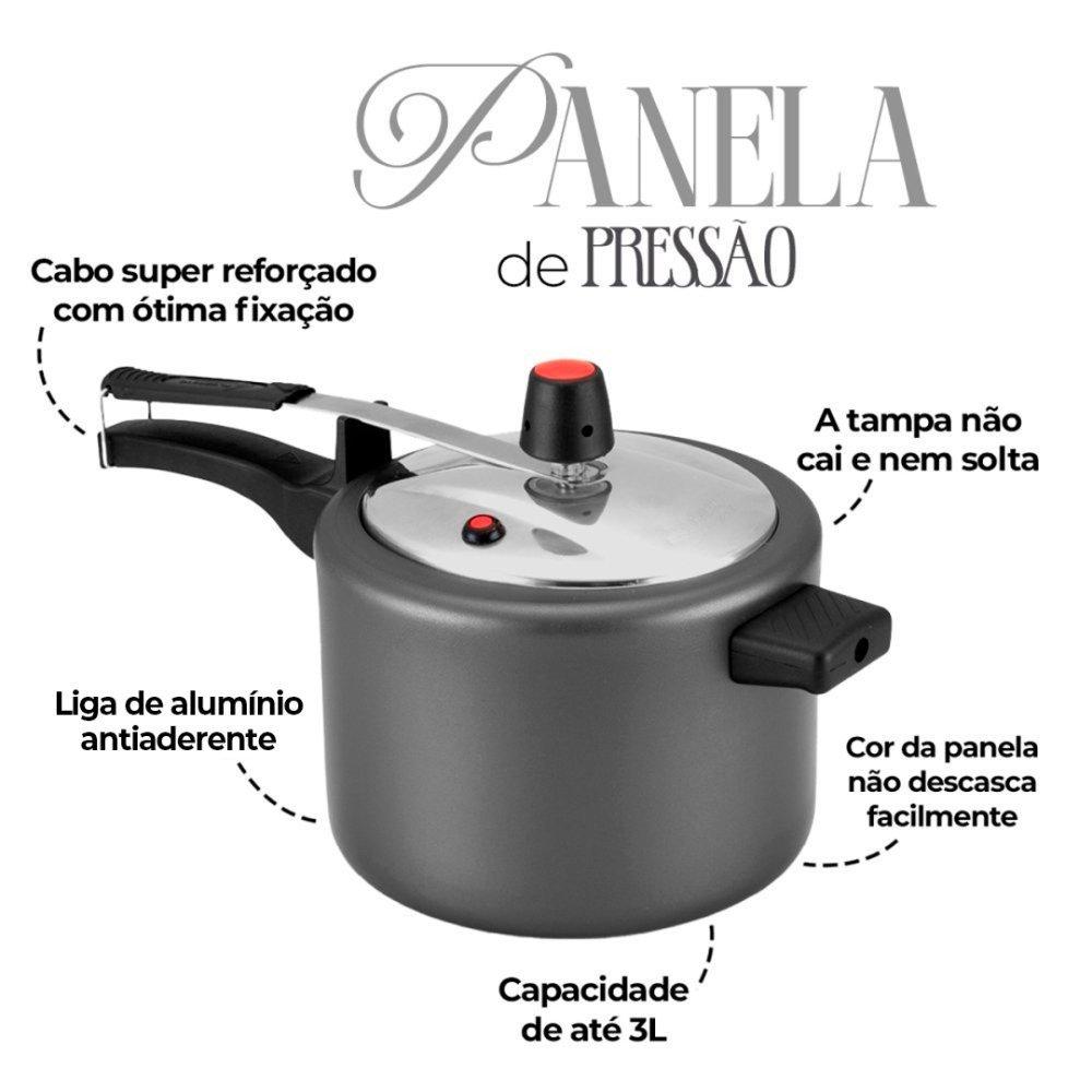 Panela de Pressão Cinza 3 Litros Ideal para Solteiros Inmetro - 4