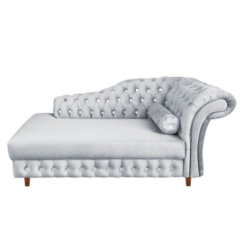 Divã Chesterfield Juliette 160 cm Pés Chanfrado Suede Cinza