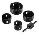 Ver imagem 1 de Kit Serra Copo 6 Pcs Jogo Ferramenta Furo Profissional MDF Madeira Aço Carbono Furadeira Marcenaria 