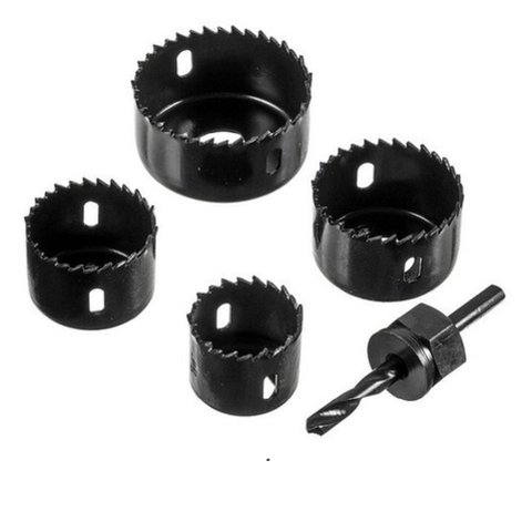 Kit Serra Copo 6 Pcs Jogo Ferramenta Furo Profissional MDF Madeira Aço Carbono Furadeira Marcenaria 