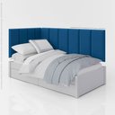 Ver imagem 3 de Conjunto Cabeceira Painel Estofada para Cama de Solteiro - Azul