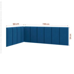Conjunto Cabeceira Painel Estofada para Cama de Solteiro - Azul - 5
