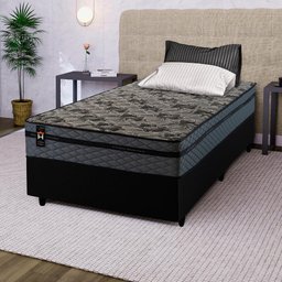 Conjunto Cama Box Solteirão c/ Molas Ensacadas Montreal Preto 96x203x64 - 2