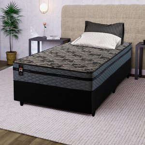 Conjunto Cama Box Solteirão c/ Molas Ensacadas Montreal Preto 96x203x64