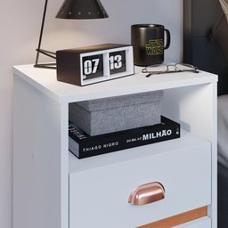Mesa de Cabeceira Retrô Mesinha Pequena Canto Quarto Lateral Cama 2 Gavetas Nicho - Branco - 5