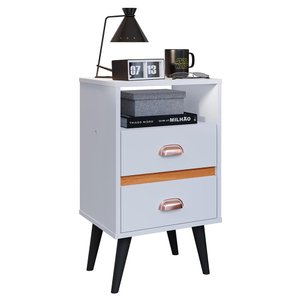 Mesa de Cabeceira Retrô Mesinha Pequena Canto Quarto Lateral Cama 2 Gavetas Nicho - Branco