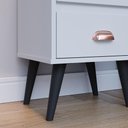 Ver imagem 6 de Mesa de Cabeceira Retrô Mesinha Pequena Canto Quarto Lateral Cama 2 Gavetas Nicho - Branco