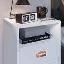 Ver imagem 4 de Mesa de Cabeceira Retrô Mesinha Pequena Canto Quarto Lateral Cama 2 Gavetas Nicho - Branco
