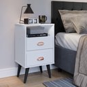 Ver imagem 2 de Mesa de Cabeceira Retrô Mesinha Pequena Canto Quarto Lateral Cama 2 Gavetas Nicho - Branco