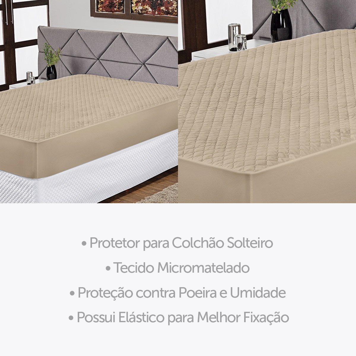 Protetor de Colchão Solteiro Impermeável Antiácaro Zíper Capa para Cama Resistente Cáqui - 3