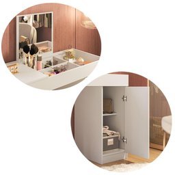 Escrivaninha Penteadeira Love com 1 Porta e Tampo de Vidro Branco/cinamomo Mel - 3