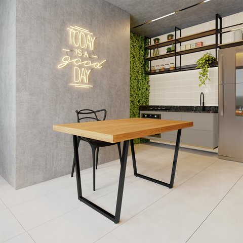 Mesa Industrial para Área Gourmet Madeira Maciça Lanna com Ferragem 1,20m Preto