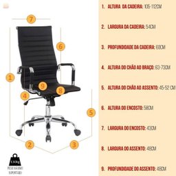 Conjunto com 3 Cadeiras Presidente Boston Giratória Regulagem de Altura A Gas Esteirinha Preto - 2