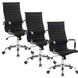 Conjunto com 3 Cadeiras Presidente Boston Giratória Regulagem de Altura A Gas Esteirinha Preto - 1