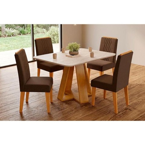 Mesa Sala Jantar Celeste + 4 Cadeiras Lia Cedro DJ Móveis