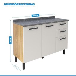 Balcão Cozinha Itatiaia New Jazz 3 Portas 2 Gavetas Off White com Tampo - 2