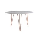 Ver imagem 3 de Mesa Jantar Redonda 90cm Branca Clips 3 Pés com 4 Poltronas Eiffel Eames Daw Pretas Base Cobre