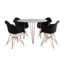 Ver imagem 2 de Mesa Jantar Redonda 90cm Branca Clips 3 Pés com 4 Poltronas Eiffel Eames Daw Pretas Base Cobre