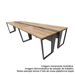 MESA PLATAFORMA DUPLA COM PÉ TRAPÉZIO + RÉGUA DE CONECTIVIDADE + PAINEL DIVISOR PRETO - EURO ITÁLIA  - 2