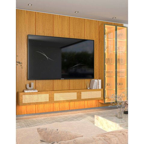 Conjunto Modulo Painel Home Suspenso Babu 3120 mm Madeira Cor:Madeira