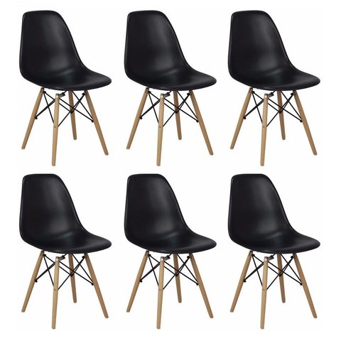 Kit 6 Cadeiras Charles Eames Eiffel Wood Design Branca Preta Cinza Outras