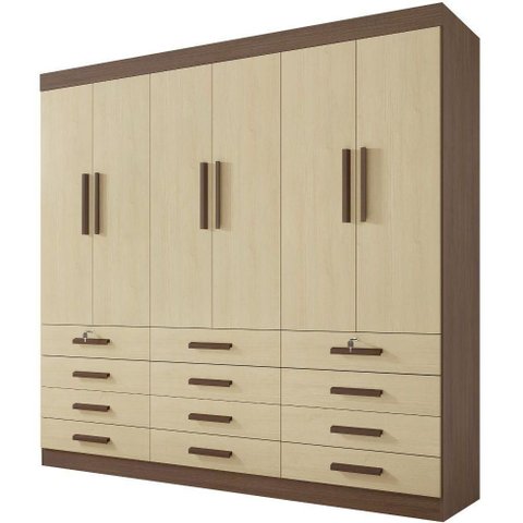 Guarda Roupa Mônaco Plus Castanho Linho 6 Portas 12 Gavetas D’doro