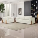 Ver imagem 2 de Kit Poltrona e Sofá Bloom 160cm 02 Lugares com Pés de Madeira Bouclê Off White - Desk Design