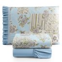 Ver imagem 1 de Jogo Cama Lençol Fiore Solteiro Estampado 180 Fios 100% Algodão com Babadinho 3 Peças Azul Floral