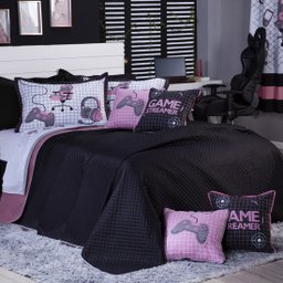 Kit Cobre Leito Game Streamer Rosê Dupla Face C/ Almofadas King 07 Peças - 1