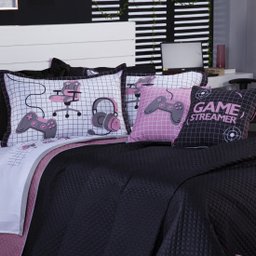 Kit Cobre Leito Game Streamer Rosê Dupla Face C/ Almofadas King 07 Peças - 6