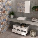 Ver imagem 1 de Kit Lavabo com Gaveteiro e Espelheira Mármore Branco Tecno Mobili
