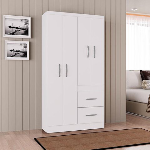 Guarda Roupa Solteiro Milão 4 Portas Branco Brilho – Poquema