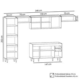 Armário de Cozinha Modulada 5 Peças CP13 Balcão sem Tampo Preto/Cinza - Lumil Lumil Móveis - 4