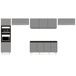 Armário de Cozinha Modulada 5 Peças CP13 Balcão sem Tampo Preto/Cinza - Lumil Lumil Móveis - 6