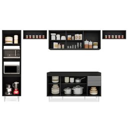 Armário de Cozinha Modulada 5 Peças CP13 Balcão sem Tampo Preto/Cinza - Lumil Lumil Móveis - 5