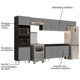 Armário de Cozinha Modulada 5 Peças CP13 Balcão sem Tampo Preto/Cinza - Lumil Lumil Móveis - 3