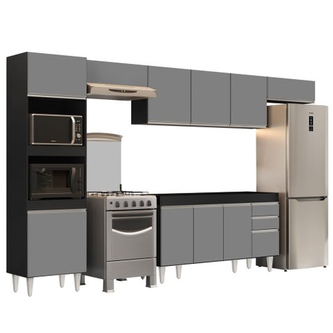 Armário de Cozinha Modulada 5 Peças CP13 Balcão sem Tampo Preto/Cinza - Lumil Lumil Móveis